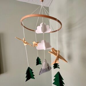 Nature-Themed (Mountains, Clouds, Birds) Nursery Hanging Mobile (Soft Felt Piece